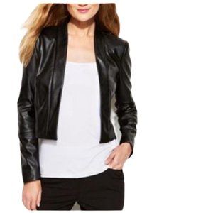 Calvin Klien Black Vegan Leather Crop Open Jacket